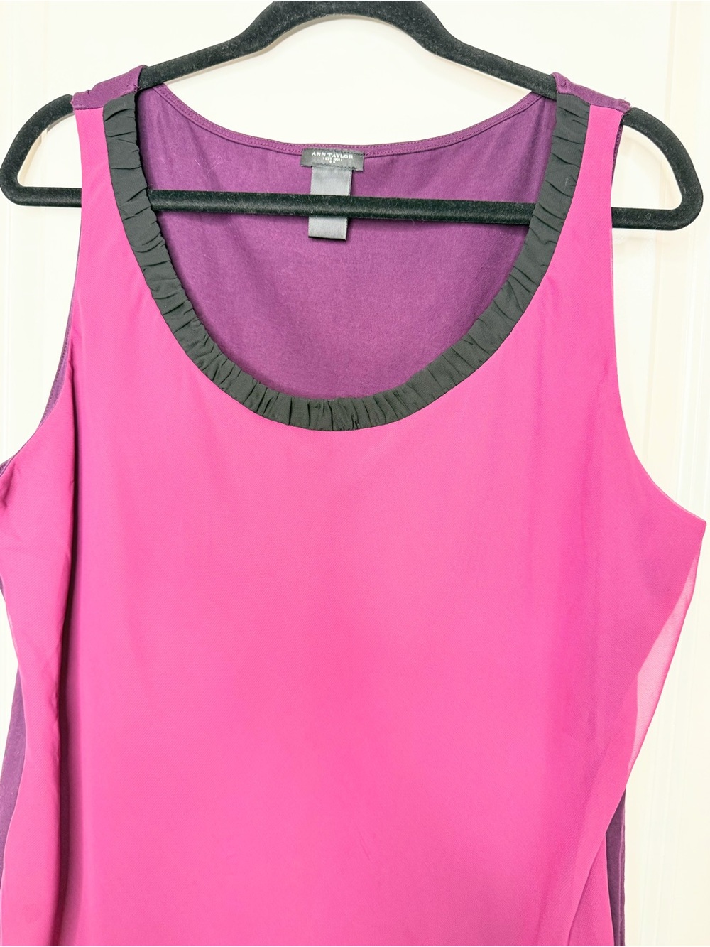 Ann Taylor XL Pink Purple Colorblock Chiffon Tank Top Sleeveless Mixed Media - Picture 5 of 7
